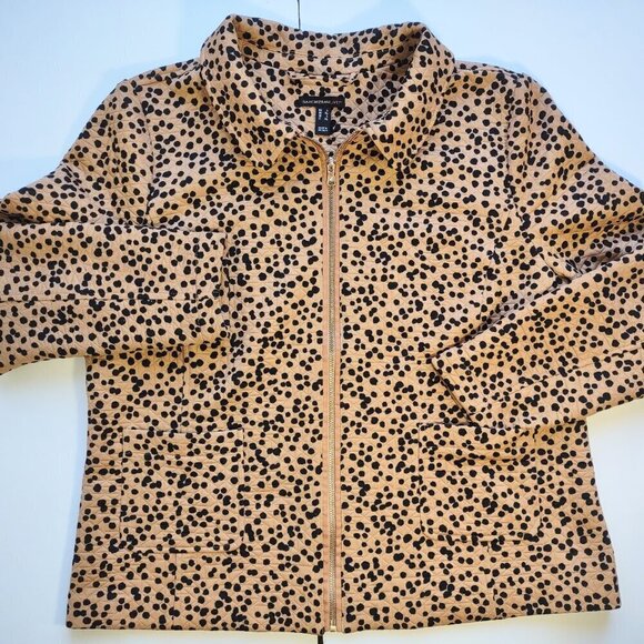 Cheetah Animal Print Jacket Isaac Mizrahi Full Zip Pockets Boho Chic Size Large - Picture 3 of 7